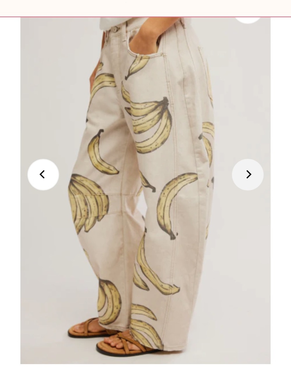 Free people. Good luck printed barrel jeans in banana. Cutest jeans ever. So fun - Picture 6 of 7